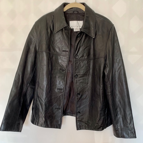 NINE WEST 100% Leather Brown Button Up Jacket - Picture 1 of 7